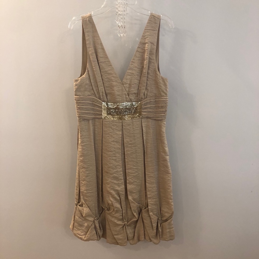 BCBG Beige Gold Empire Sequin Dress